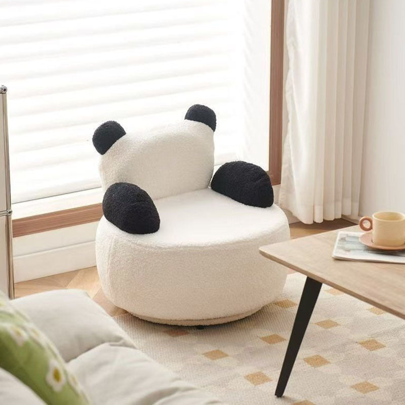 Modern Art Deco Sherpa Fabric Solid Wood Bear Round Accent Chair With Armrests For Living Room