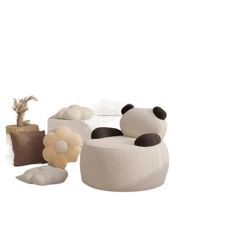Modern Art Deco Sherpa Fabric Solid Wood Bear Round Accent Chair With Armrests For Living Room