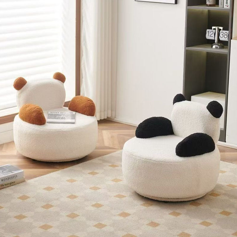Modern Art Deco Sherpa Fabric Solid Wood Bear Round Accent Chair With Armrests For Living Room