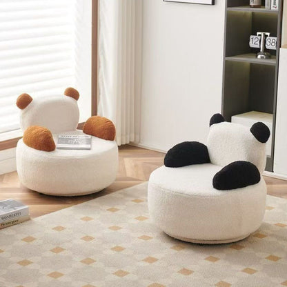 Modern Art Deco Sherpa Fabric Solid Wood Bear Round Accent Chair With Armrests For Living Room