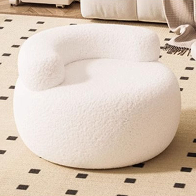 Modern Minimalist Sherpa Fabric Solid Wood Curved Round Low Stool With Backrest For Living Room