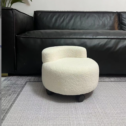 Modern Minimalist Sherpa Fabric Solid Wood Curved Round Low Stool With Backrest For Living Room