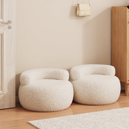Modern Minimalist Sherpa Fabric Solid Wood Curved Round Low Stool With Backrest For Living Room
