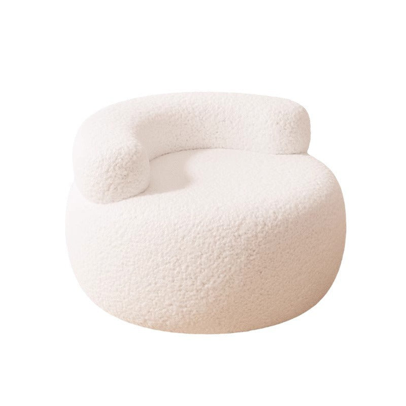 Modern Minimalist Sherpa Fabric Solid Wood Curved Round Low Stool With Backrest For Living Room