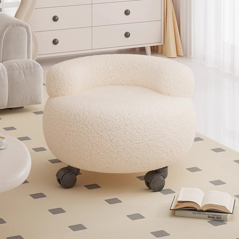 Modern Minimalist Sherpa Fabric Solid Wood Curved Round Low Stool With Backrest For Living Room
