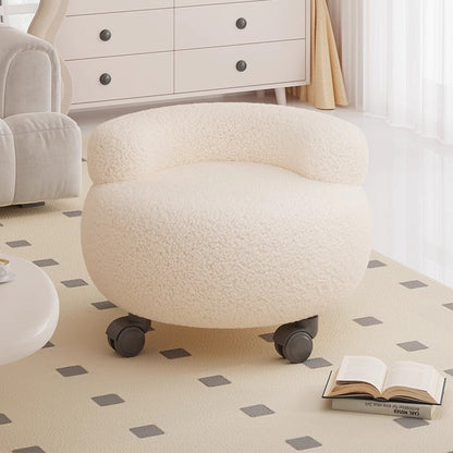 Modern Minimalist Sherpa Fabric Solid Wood Curved Round Low Stool With Backrest For Living Room