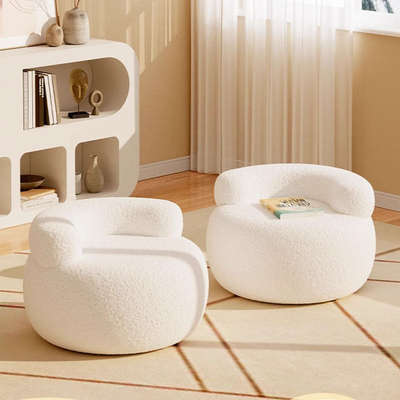 Modern Minimalist Sherpa Fabric Solid Wood Curved Round Low Stool With Backrest For Living Room