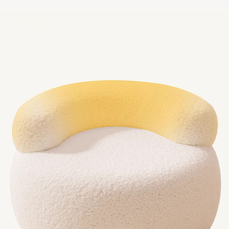 Modern Minimalist Sherpa Fabric Solid Wood Curved Round Low Stool With Backrest For Living Room
