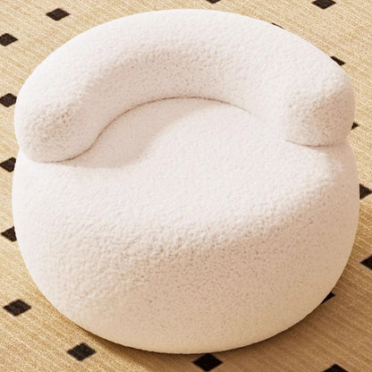 Modern Minimalist Sherpa Fabric Solid Wood Curved Round Low Stool With Backrest For Living Room