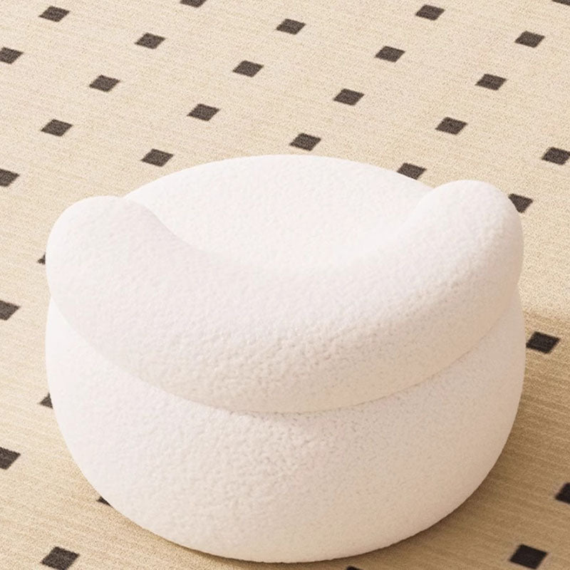 Modern Minimalist Sherpa Fabric Solid Wood Curved Round Low Stool With Backrest For Living Room