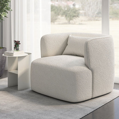 Contemporary Scandinavian Sherpa Fabric Velvet Solid Wood Rounded Square Accent Chair With Backrest For Living Room