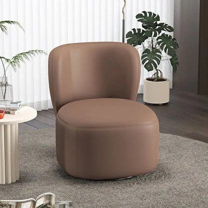 Contemporary Creative Faux Leather Pine Metal Curved Round Accent Chair With Backrest For Living Room