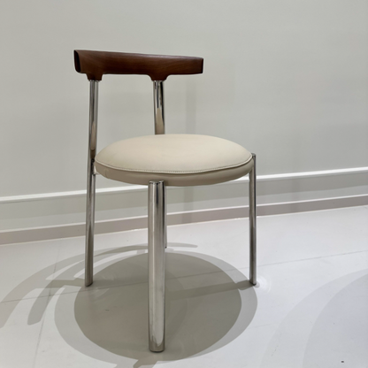 Contemporary Scandinavian Microfiber Leather Stainless Steel Solid Wood Round Curved Back Dining Chair With Backrest For Dining Room