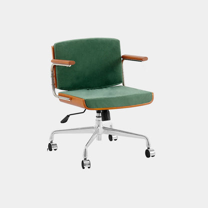 Contemporary Scandinavian Velvet PU Leather Ash Wood Stainless Steel Rectangular Swivel Desk Chair With Armrest Backrest For Home Office