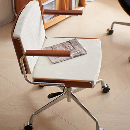 Contemporary Scandinavian Velvet PU Leather Ash Wood Stainless Steel Rectangular Swivel Desk Chair With Armrest Backrest For Home Office