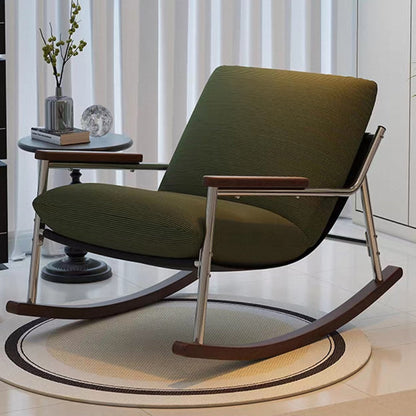 Contemporary Scandinavian Corduroy Solid Wood Curved Square Rocking Chair With Armrest Backrest For Living Room