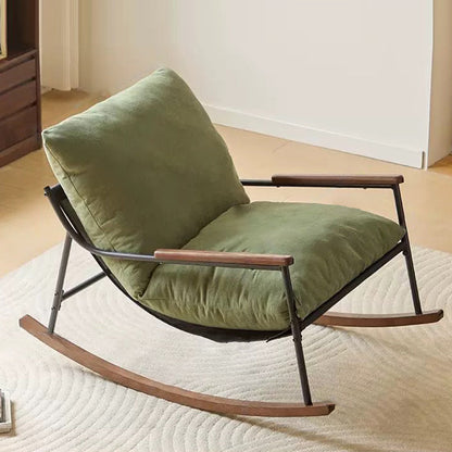 Contemporary Scandinavian Corduroy Solid Wood Curved Square Rocking Chair With Armrest Backrest For Living Room