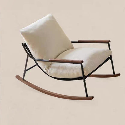 Contemporary Scandinavian Corduroy Solid Wood Curved Square Rocking Chair With Armrest Backrest For Living Room