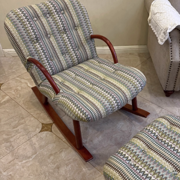 Traditional Japanese Linen Solid Wood Rounded Square Rocking Chair With Armrest Backrest For Living Room