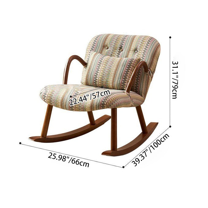 Traditional Japanese Linen Solid Wood Rounded Square Rocking Chair With Armrest Backrest For Living Room
