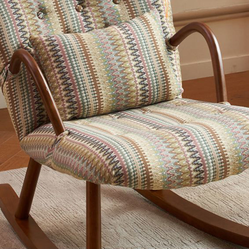 Traditional Japanese Linen Solid Wood Rounded Square Rocking Chair With Armrest Backrest For Living Room