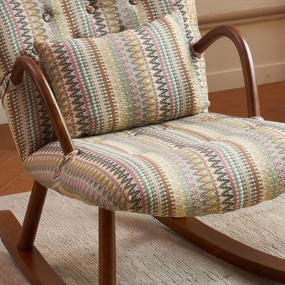 Traditional Japanese Linen Solid Wood Rounded Square Rocking Chair With Armrest Backrest For Living Room
