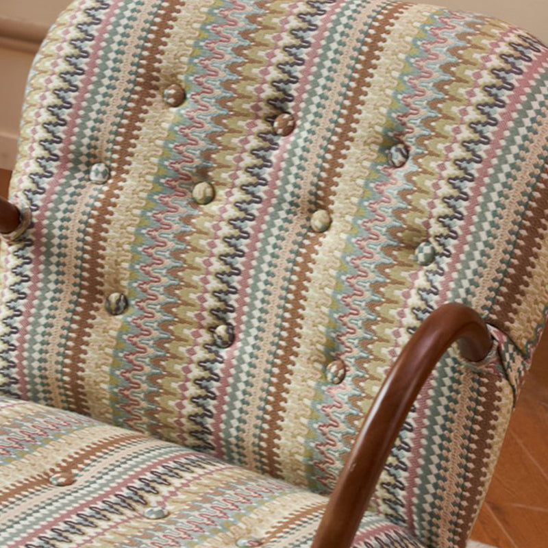 Traditional Japanese Linen Solid Wood Rounded Square Rocking Chair With Armrest Backrest For Living Room
