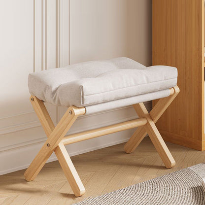 Modern Minimalist Cotton Linen Pine Foldable Rectangular Low Stool For Living Room