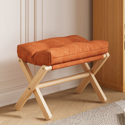 Modern Minimalist Cotton Linen Pine Foldable Rectangular Low Stool For Living Room