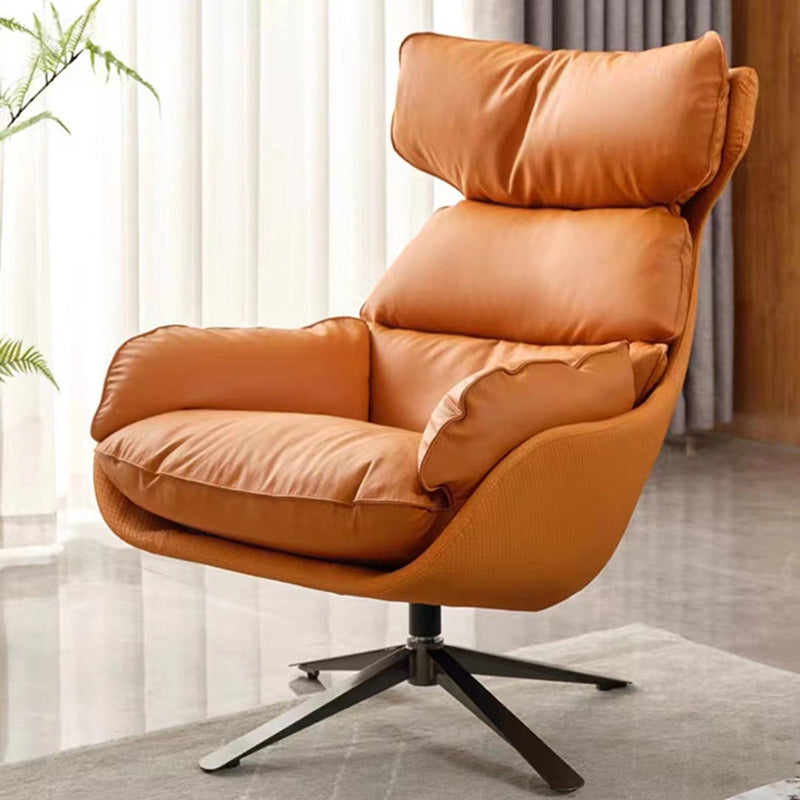 Contemporary Scandinavian Velvet Microfiber Leather Carbon Steel Swivel Curved Accent Chair With Backrest For Living Room