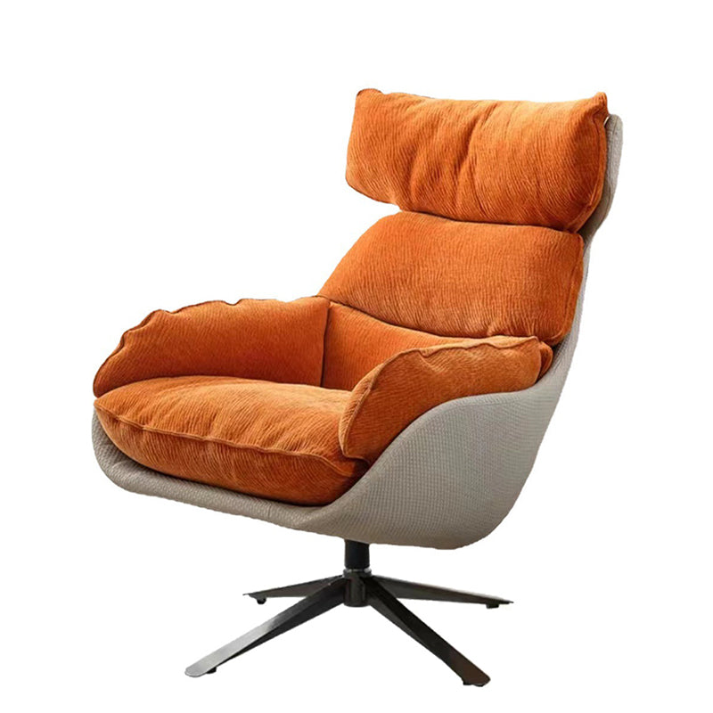 Contemporary Scandinavian Velvet Microfiber Leather Carbon Steel Swivel Curved Accent Chair With Backrest For Living Room