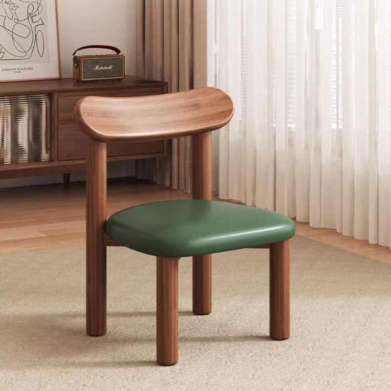 Traditional Chinese Faux Leather Pine Wood Curved Cylindrical Low Stool With Backrest For Living Room