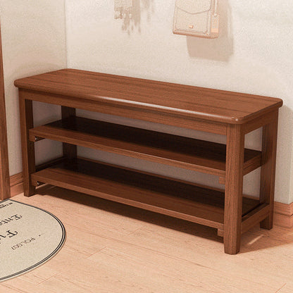 Traditional Vintage Solid Wood Multi-Layer Board Rubber Wood PU Leather Rectangular Shoe Bench 2-Tier For Living Room