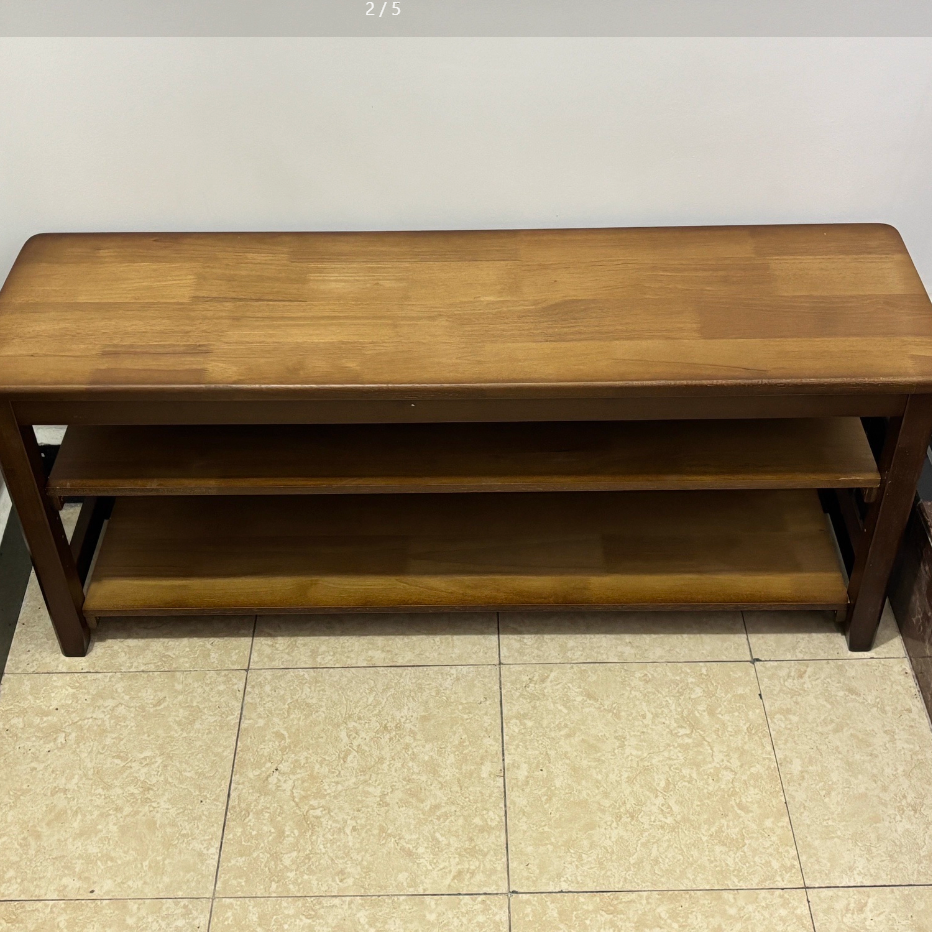 Traditional Vintage Solid Wood Multi-Layer Board Rubber Wood PU Leather Rectangular Shoe Bench 2-Tier For Living Room