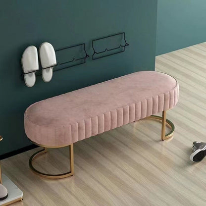 Modern Luxury Velvet Metal Long-Oval Shoe Bench For Living Room