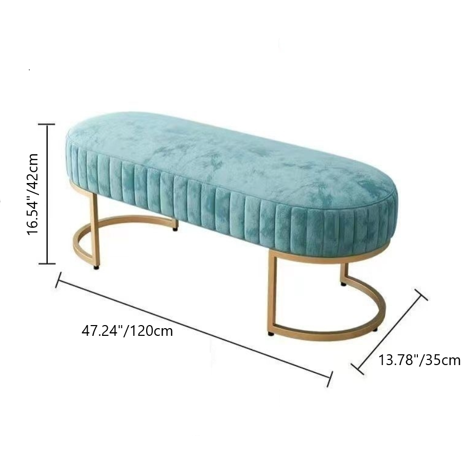 Modern Luxury Velvet Metal Long-Oval Shoe Bench For Living Room