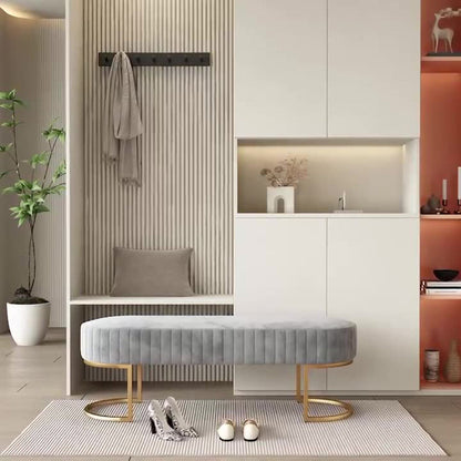 Modern Luxury Velvet Metal Long-Oval Shoe Bench For Living Room