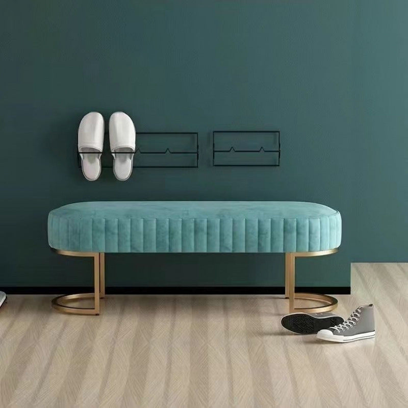 Modern Luxury Velvet Metal Long-Oval Shoe Bench For Living Room