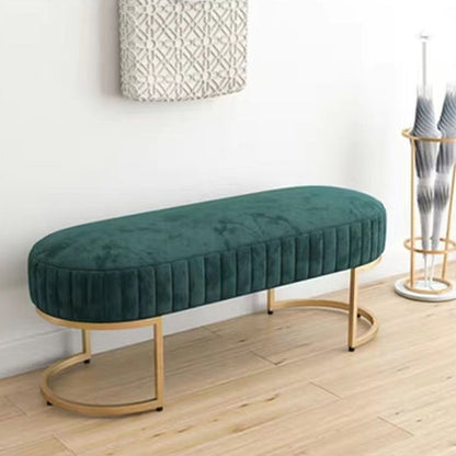 Modern Luxury Velvet Metal Long-Oval Shoe Bench For Living Room