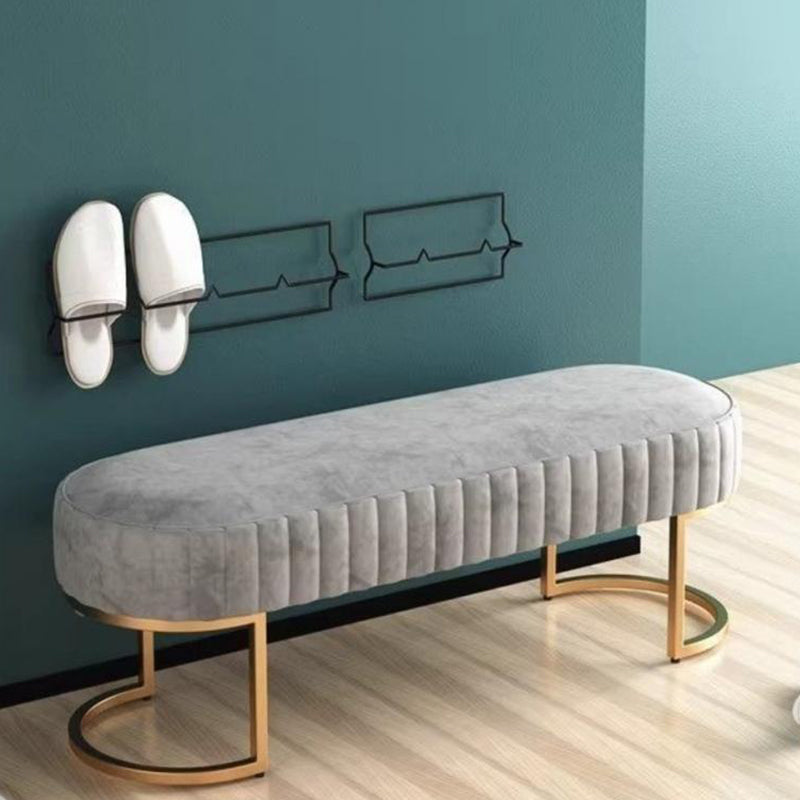Modern Luxury Velvet Metal Long-Oval Shoe Bench For Living Room
