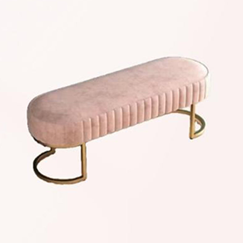 Modern Luxury Velvet Metal Long-Oval Shoe Bench For Living Room