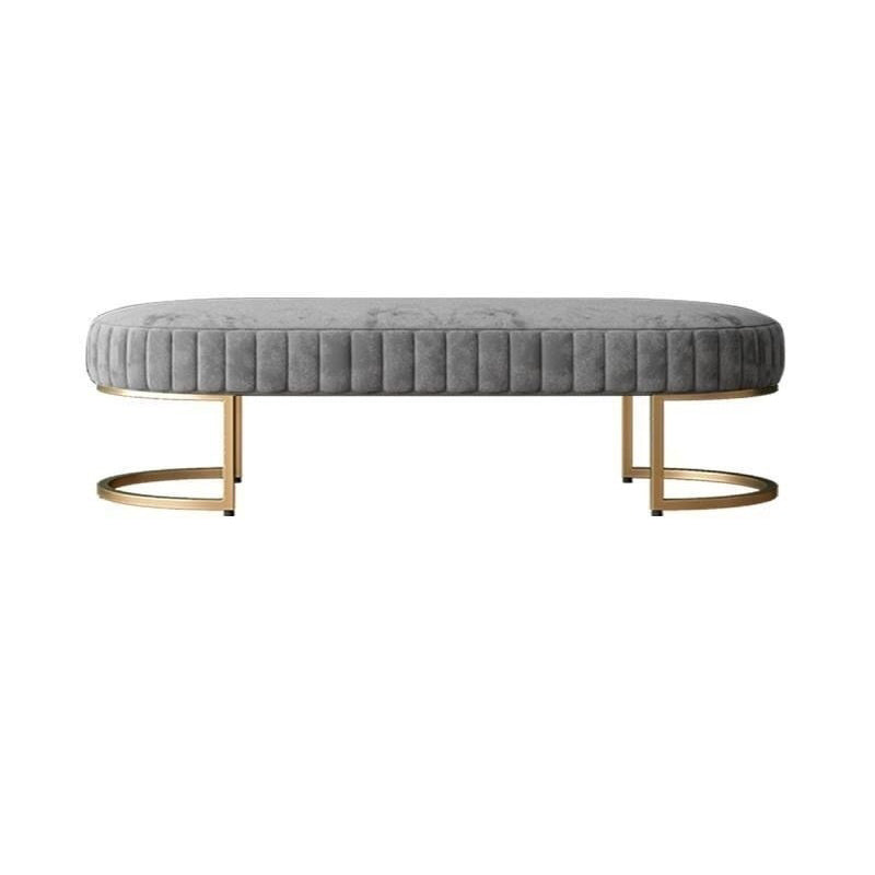 Modern Luxury Velvet Metal Long-Oval Shoe Bench For Living Room