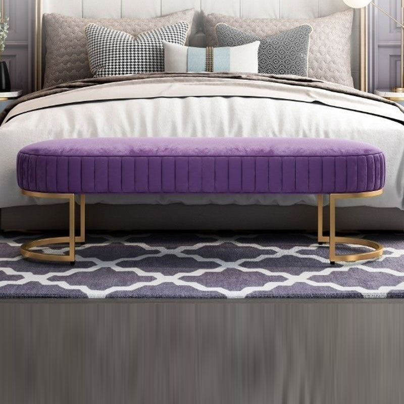 Modern Luxury Velvet Metal Long-Oval Shoe Bench For Living Room