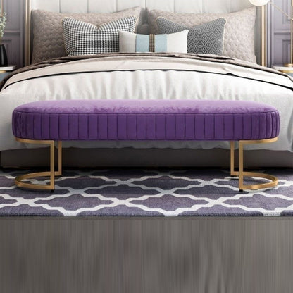 Modern Luxury Velvet Metal Long-Oval Shoe Bench For Living Room