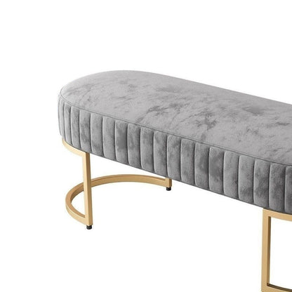 Modern Luxury Velvet Metal Long-Oval Shoe Bench For Living Room