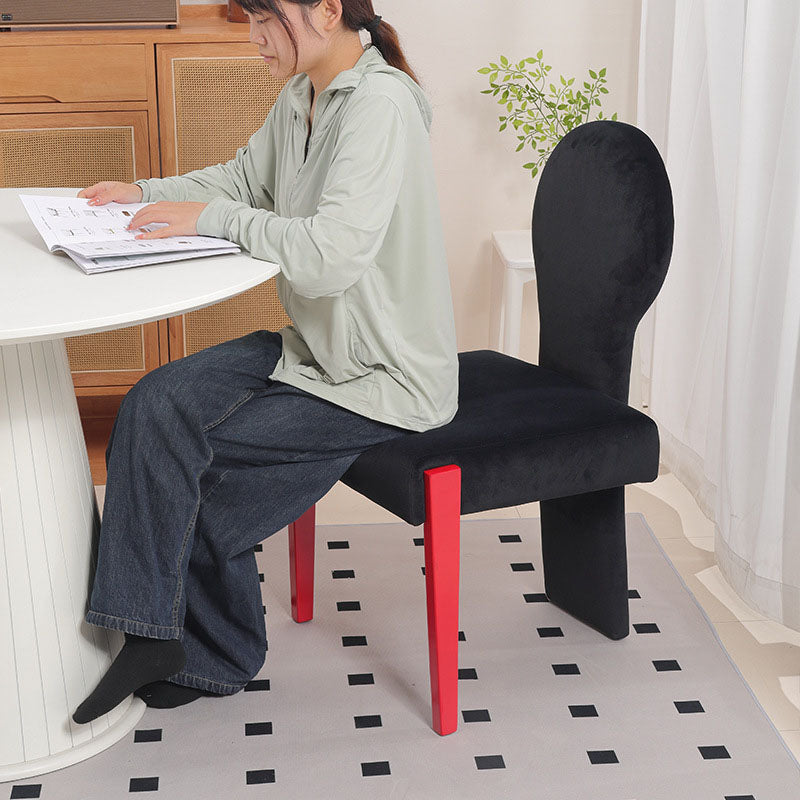 Contemporary Scandinavian Velvet Rubberwood Square Curved Vanity Chair With Backrest For Bedroom