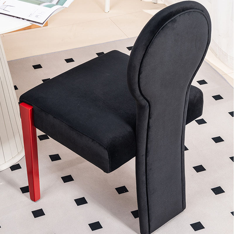 Contemporary Scandinavian Velvet Rubberwood Square Curved Vanity Chair With Backrest For Bedroom