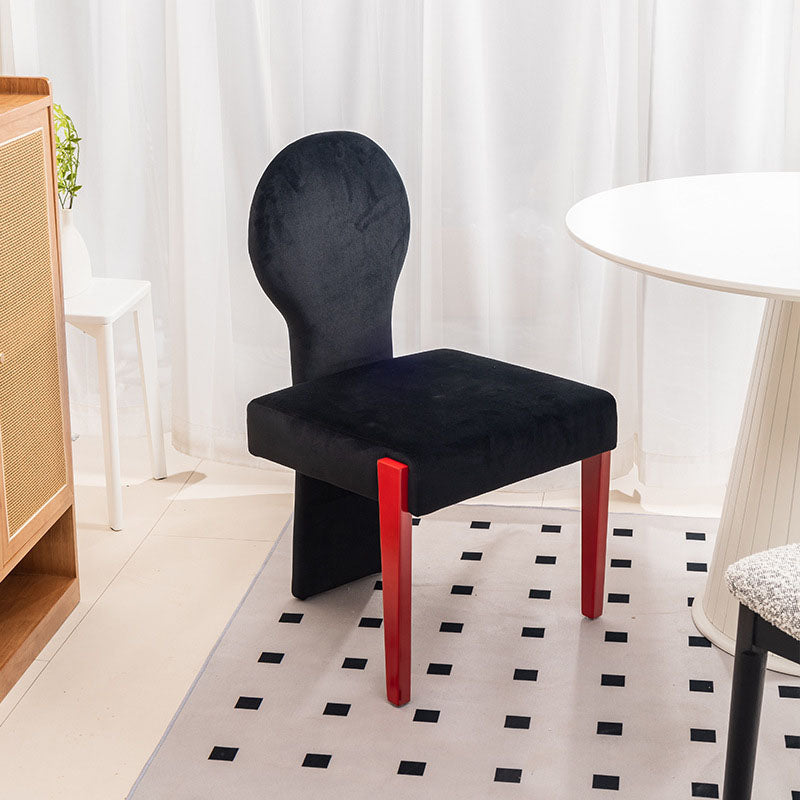Contemporary Scandinavian Velvet Rubberwood Square Curved Vanity Chair With Backrest For Bedroom