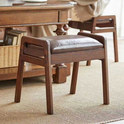 Traditional Chinese PU Leather Rubberwood Rectangular Low Stool For Living Room
