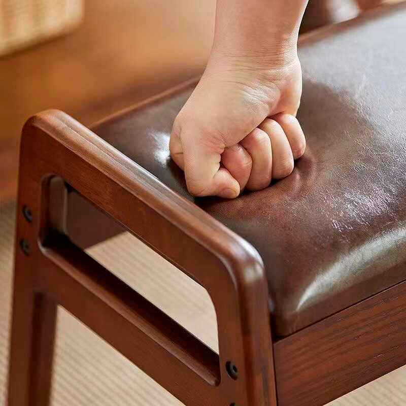 Traditional Chinese PU Leather Rubberwood Rectangular Low Stool For Living Room